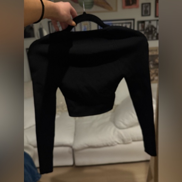 Alice + Olivia Black Ribbed Crossover Blouse - Picture 2 of 2